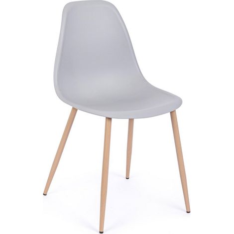 Sedia Mandy con gambe in acciaio verniciate effetto legno naturale, per arredo interno 53 x 46 x h 82 cm -Grigio / Confezione da 2 pezzi (1/5)