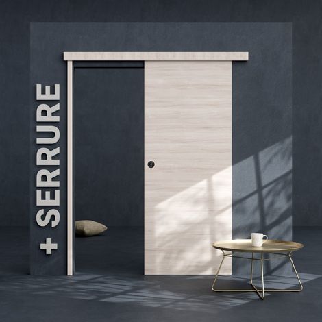 Mon Marché Déco – Porte coulissante bois clair 83 cm avec serrure – Système coulissant breveté – Amortisseurs invisibles et silencieux – Installation facile