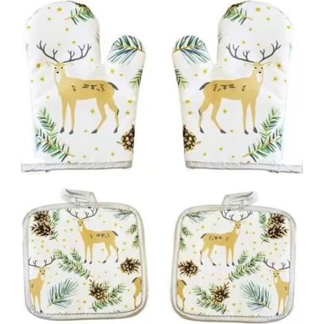 Gants de cuisson - MARQUE - Gants de four - Résistants à la chaleur - Imprimés de Noël - 2 pièces blanc blanc GANT DE CUISINE (1/4)