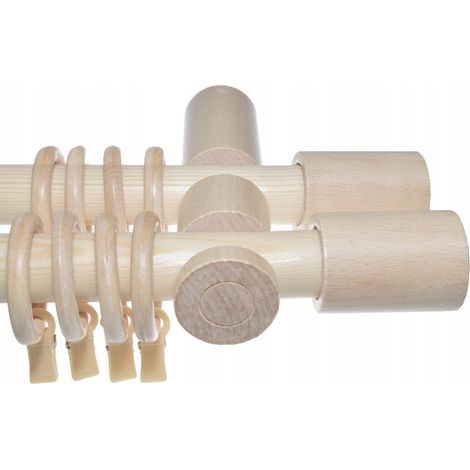 Double tringle à rideaux en bois de pin, tringle à rideaux cylindrique de 280 cm (1/5)
