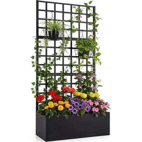 COSTWAY Letto per Orto da Esterno con Traliccio, Fioriera da Esterno con Grigliato e Fori di Drenaggio, Letto Rialzato da Giardino per Fiori, Verdure e Piante Rampicanti da Terrazze e Balcone (1/5)