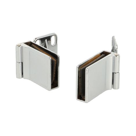 Charnière pour porte en verre – Décor chromé – Matériau zamac – Montage intérieur – Épaisseur 5 à 6 mm – Fixation vis nylon – Gilardi
