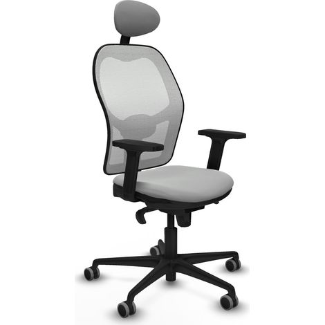 Jorquera sincro malla blanca similpiel gris claro brazos 2D base nailon cabecero fijo ruedas 65mm engomada (1/5)