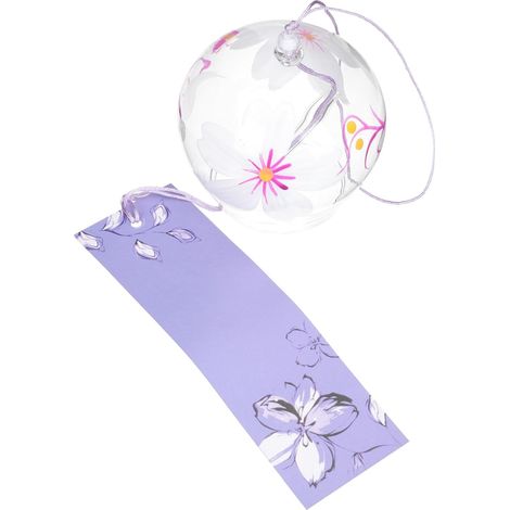 Glas Windspiel mit Weiß Violettem Blumenmuster Handbemalt