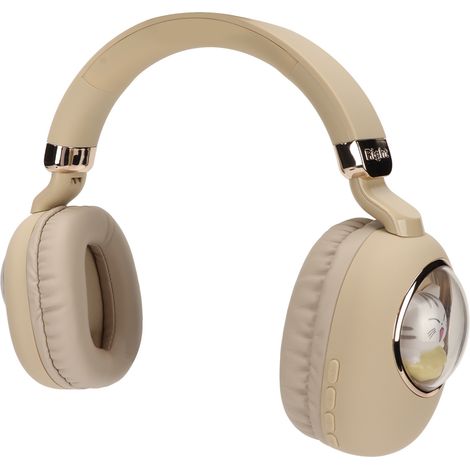 Casque de jeu Bluetooth avec fil et sans fil stéréo, motif dessin animé mignon, lumière LED, pour jeux, films et musique, beige et or. (1/5)
