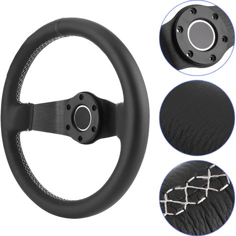 Volant de course Sparco style 6 boulons demi-plat en cuir noir avec klaxon, 320 mm / 13 pouces, avec embout et klaxon intégrés. (1/5)