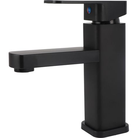 Kurzer, schwarzer Edelstahl-Wasserhahn für Warm- und Kaltwasser mit 60 cm langem Wasserrohr für Spüle und Küche (1/5)