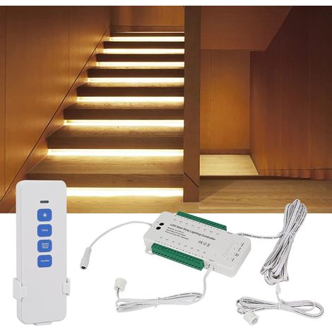 Éclairage LED pour marche d'escalier avec détecteur de mouvement, lampe à capteur d'escalier, kit complet, 16 marches (lumière chaude 2700 K)