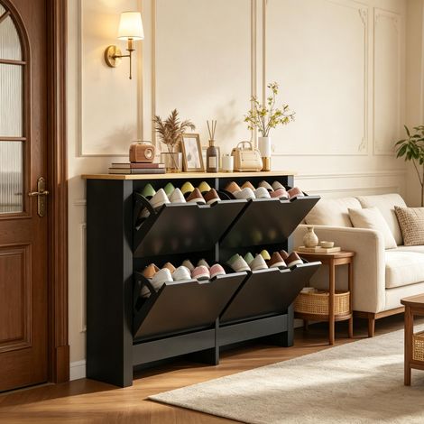 Mobile per scarpe 16 paia, armadio per scarpe con 4 armadietti pieghevoli e ripiani regolabili (1/5)