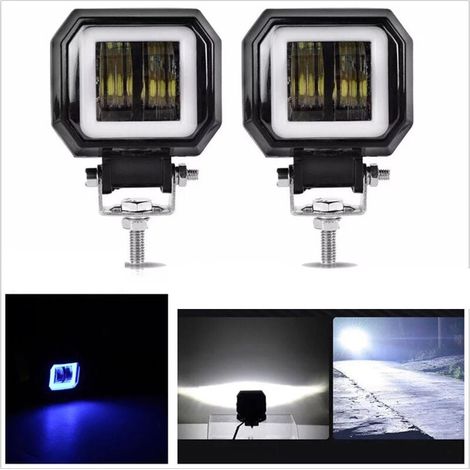 Barre lumineuse LED 3 pouces 9-36V 80W 10000LM 6000K Projecteur DRL Angel Eyes Led Driving Light Off Road LED Light Pods pour camions voiture SUV 4x4 motos Pack de 2 feux de positionnement latéraux IP (1/5)