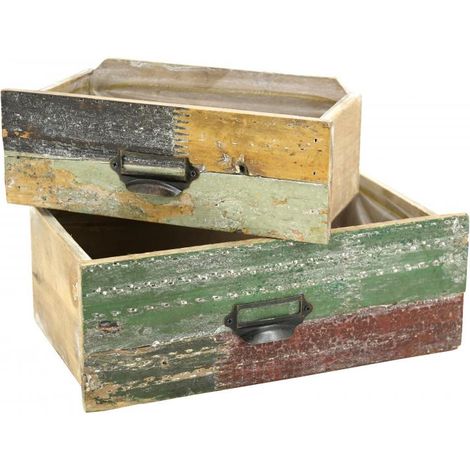 Lot de 2 corbeilles tiroirs bois recyclé (1/2)