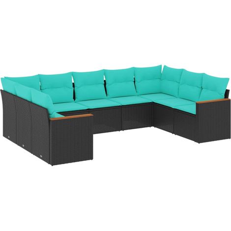 9-teiliges Gartensofa-Set mit Kissen, schwarzes Polyrattan vidaXL (1/5)