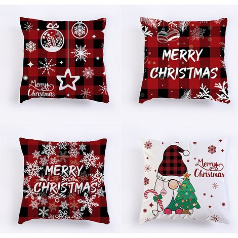 Merry Christmas Throw Pillow Cover, 18 x 18 Inch Winter Holiday Cushion Cover Decoration for Couch Sofa Set of 4 (1/4)