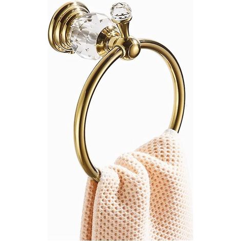 Goldener, wandmontierter Handtuchhalter mit funkelndem Kristallring, Handtuchhalter, Badezimmeraccessoire, Wandmontage (1/5)