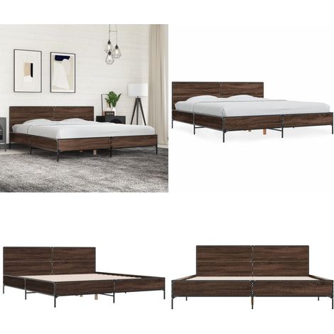 Bettgestell Braun Eichen-Optik 200x200 cm Holzwerkstoff Metall - Bettes Gestell - Doppelbett - Massivholzbette - Eiche Optik - Holzbettfassungen - Home & Living (1/5)