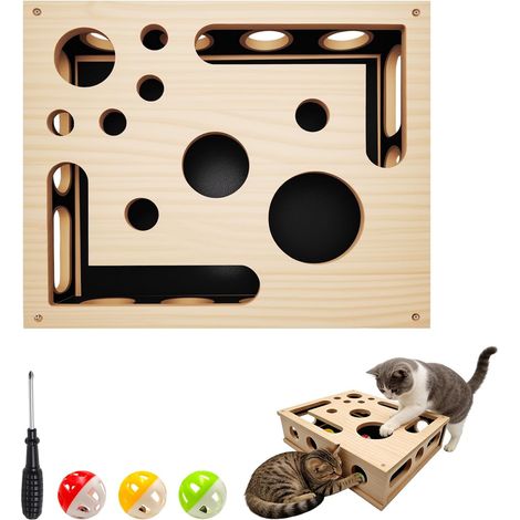 Boîte d'occupation pour l'entretien des griffes de chat,Jouet d'activité en bois,Jouets interactifs pour Chats, Jouet d'occupation chats,Boîte à gratter et soin des griffes pour chatons, Jeu de chasse (1/5)