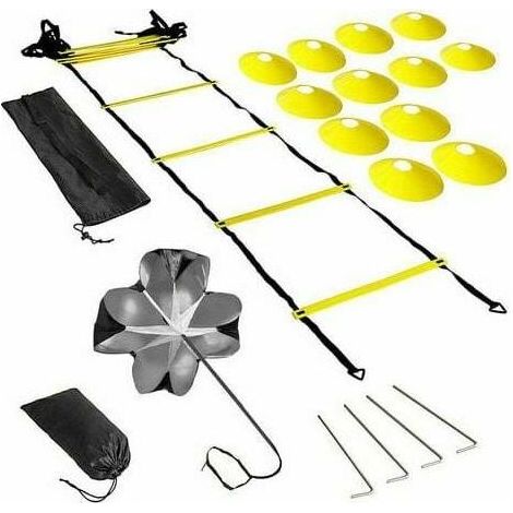 -Kit d'entraînement d'agilité de vitesse Éch d'agilité Éch de football avec 12 échelons avec 12 cônes et 4 piquets Équipement d'entraînement de football Kit d'entraînement d'agilité de vitesse