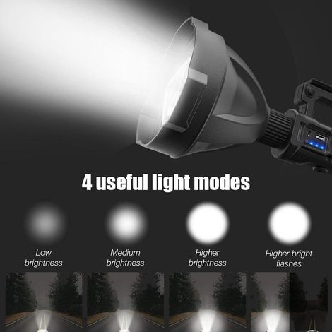 Lampe torche rechargeable avec projecteur LED ultra-lumineux, 4 modes d'éclairage, étanche IPX5, idéale pour la randonnée, le camping et la chasse. (1/5)