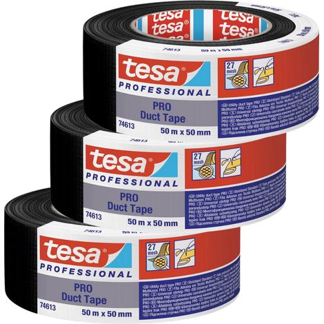 Ruban adhésif TESA pour réparation textile imperméable, 50 m x 50 mm, noir, lot de 3