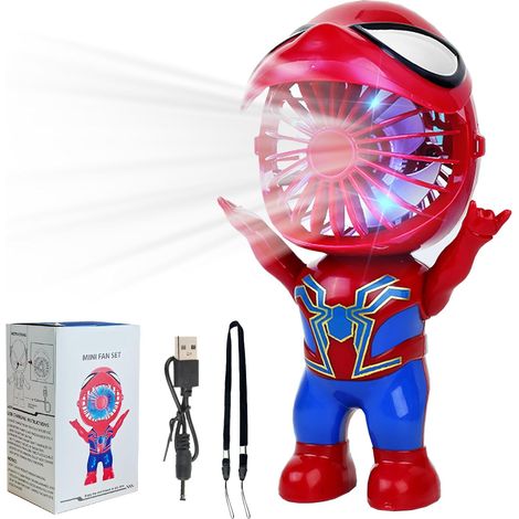 Ventilateur Portable Mini Petit Fan USB Rechargeable Rouge et Bleu Personnages de Dessins Animés Peut Tenir Debout Ventilateur a Main avec Corde Autour du Cou pour Ornement de Bureau Jouets et Cadeaux (1/5)