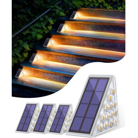 Lampe Solaire Exterieur - 4 Pièces Lampes Solaires pour Escaliers - 13 LEDs Blanc Chaud - IP65 Éclairage étanche pour Jardin, Patio, Garage, Marche, Escaliers (1/5)