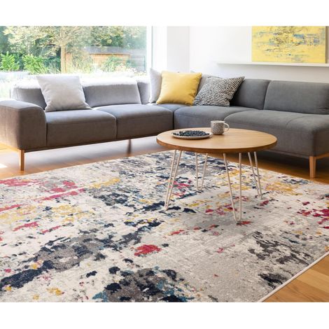 Nova Palette NV38 Abstract Rug for Modern Living Room, Bedroom, Luxury Lounge, Kitchen, Dining Room Pictorial Soft Multi Coloured Rug in Small 80x150 cm (2'6"x5') (1/4)