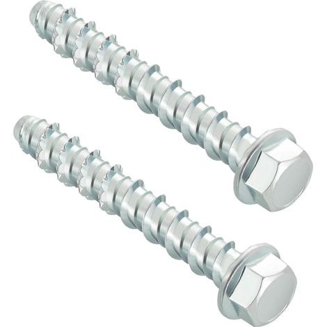 Lot de 20 vis à béton M6 x 50 - Sans chevilles - Vis à béton à tête hexagonale galvanisée avec rondelle - Pour maçonnerie, béton, architecture, industrie (1/5)