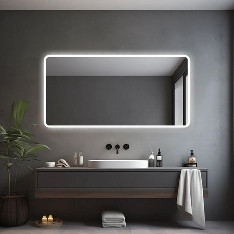 Saniclass Lumen Miroir de salle de bains - 140x70cm - avec coins arrondis - installation horizontale / verticale - éclairage LED indirect - chauffage (1/4)