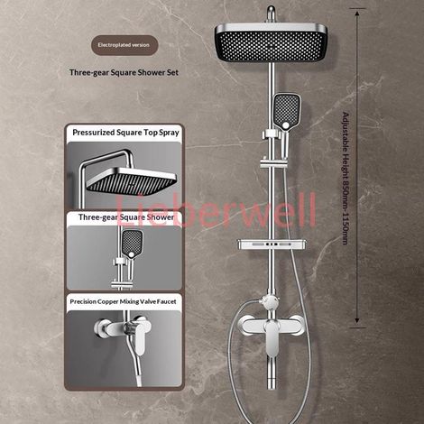 Ensemble de douche de luxe tout en cuivre avec pommeau de pulvérisation, robinet de bain spa intégré et système de pluie haute pression pour usage domestique (1/5)
