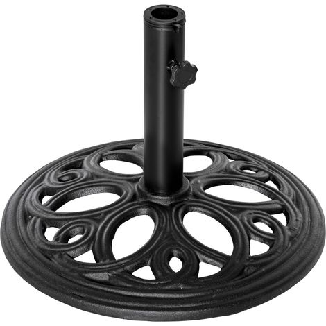 Pied de parasol rond en fonte 11,5 kg, pour poteaux de Ø 38 et 48 mm, pour jardin patio terrasse, Ø 45 x 33,5 cm, noir