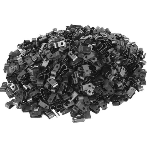 1000 attaches de câble noires en nylon de type R de 6,35 mm (1/4 pouce) pour le montage de guirlandes lumineuses intérieures et extérieures, fixation de câbles électriques (1/5)