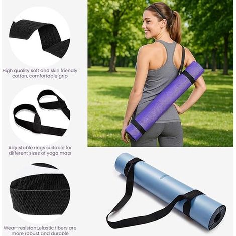 Allecto，Correa para esterilla de yoga，Correa ajustable para el hombro，Para yoga y pilates，Esterilla de fitness，Color negro (1/4)
