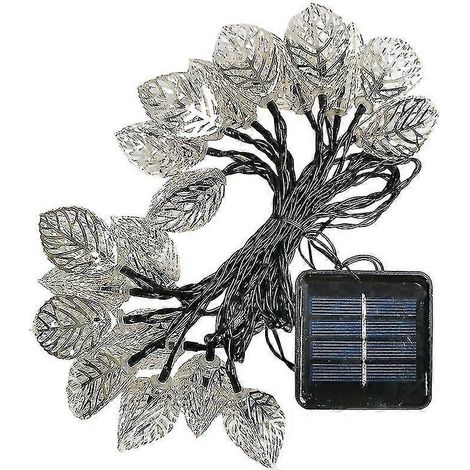 Modèle solaire (panneau 5sz1) 30 lumières, guirlande lumineuse de 6,5 mètres en métal argenté à feuilles filigranées, 2 modes d'éclairage. (1/3)