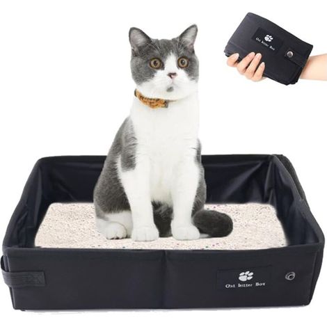 Litière Pliable pour Chat pour Voyage, Portatif Boîte à litière- Doux, Durable et Etanche pour l'intérieur, l'extérieur, Voyage, Camping, Noir, Grande - 45 x 35 cm (1/4)