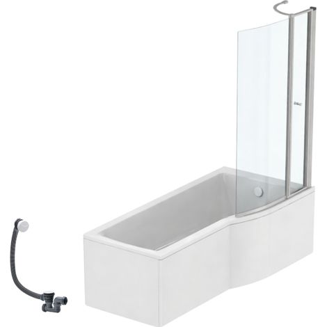 Pack baignoire bain douche 170 x 80 cm droite IDEAL STANDARD Connect Air + tablier + pare bain avec volet + vidage Blanc