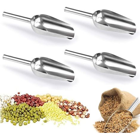 Un ensemble de quatre cuillères en acier inoxydable : une cuillère à glace et une cuillère à aliments.