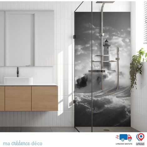 Panneau de douche : Phare dans la tempête - Couleur Gris platine - Alu composite - 90 - 245 (1/3)