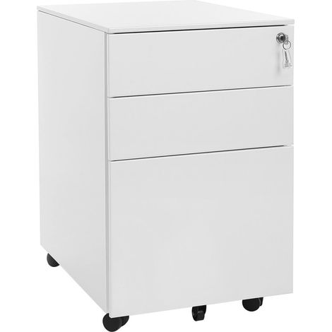 Armario de oficina con ruedas con 3 cajones y archivador colgante 52 x 39 x 60 cm Armario de oficina con cerradura para archivadores y documentos Cuerpo del armario premontado Blanco 120004805