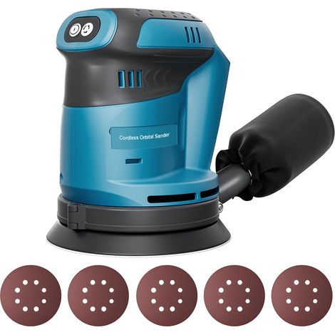 Ponceuse orbitale sans fil pour batterie 18V (outil seul) avec 10 papiers abrasifs rotatifs à 360°, pour le ponçage, le polissage du métal et du bois (1/5)