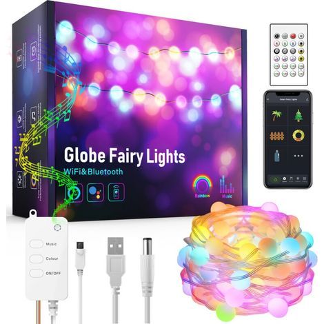 Christmas LED String Lights, 5M String Lights, USB RGB LED Strip, Smart WiFi Bluetooth, Remote Controlled via App, Compatible with Alexa/Google Home, for Bedroom, Christmas, Wedding (1/5)