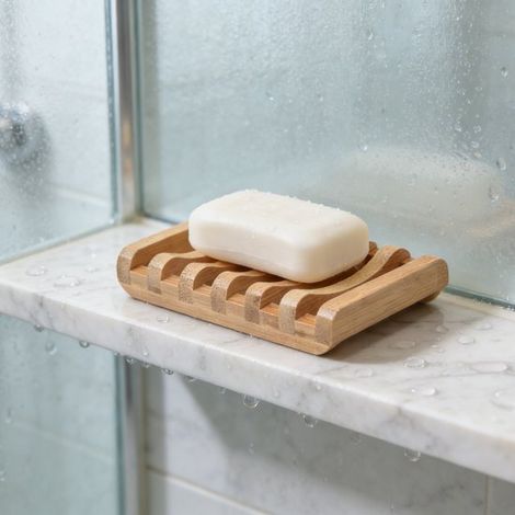 2 Stück – Ausgehöhlte Seifenschale aus Bambus mit Abflussloch – Seifenschale fürs Badezimmer – 11,5 x 8 x 2,2 cm – Holzfarbe (1/4)