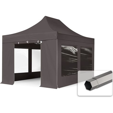 TOOLPORT PopUp Gazebo Party Tent 3x4,5m - with panorama windows PREMIUM 100% waterproof roof marquee grey