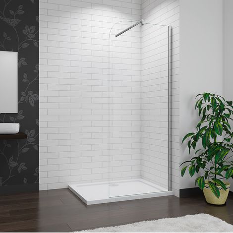AICA 800x2000mm Walk In Wet Room Shower Screen 8mm EasyClean Curved Glass Cubicle with 1100x900mm Tray Waste