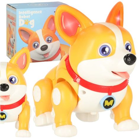Cane robot interattivo corgi con orecchie luminose e musica