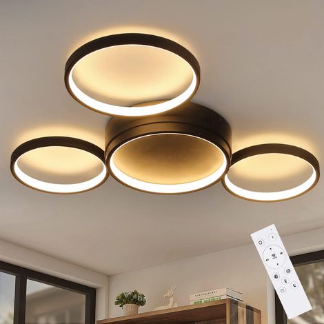ZMH plafonnier LED moderne 4 flammes en anneau plafonnier design dimmable avec télécommande 52W lampe de salon intérieur en aluminium de couleur noire pour chambre salon hall bureau bureau-noir