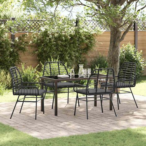 5-teiliges Gartenmöbelset mit Kissen Schwarz Poly-Rattan vidaXL742046 (1/5)