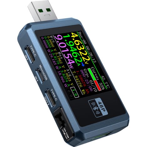 Testeur multifonction FNIRSI FNB48P, affichage 6 chiffres, mesure tension/courant/résistance/capacité batterie (USB-C)