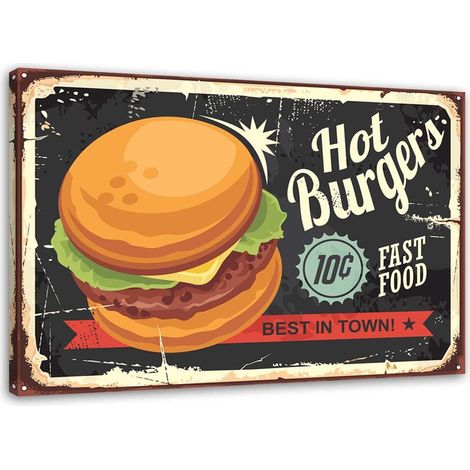 Tableau sur toile Panneau rétro Hot Burgers 60x40 (1/5)