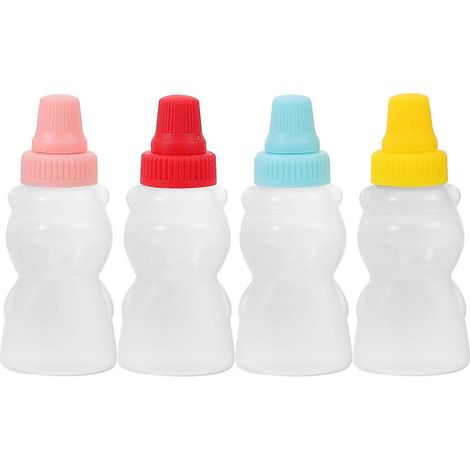 Quatre mini flacons souples en forme d'ours avec couvercles, de jolis flacons à condiments, parfaits pour conserver les sauces, les vinaigrettes, le ketchup, la sauce soja, etc., idéaux pour la maison (1/5)