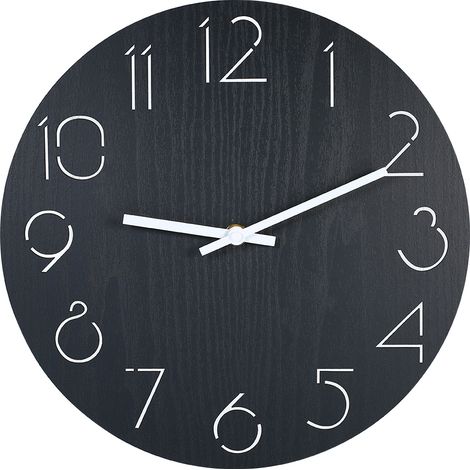 Reloj de pared redondo y decorativo de madera, funciona con pilas, con números calados, ideal para el salón, el dormitorio o la oficina. (1/5)